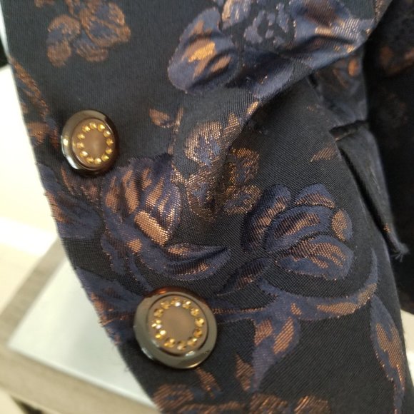 Rickie Freeman Teri Jon Puff Ruffled Collar Metallic Floral Blazer - Picture 3 of 13